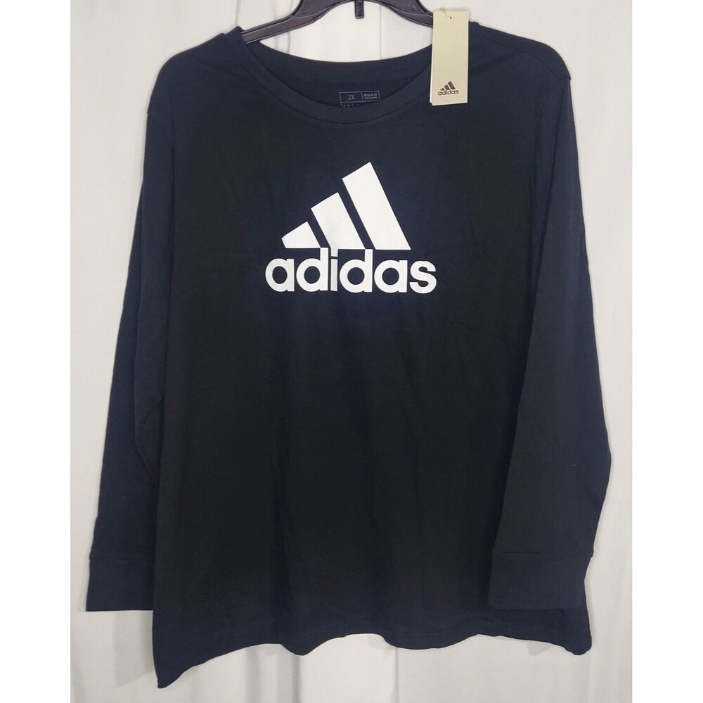 Adidas Womens 2XL Black Long Sleeve T-Shirt Regular Fit Activewear Logo Crew